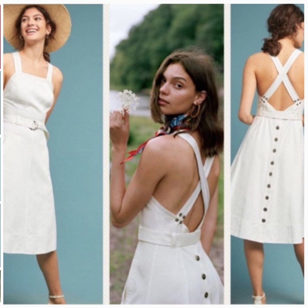 Apron midi dress white Anthropologie 2 NWT